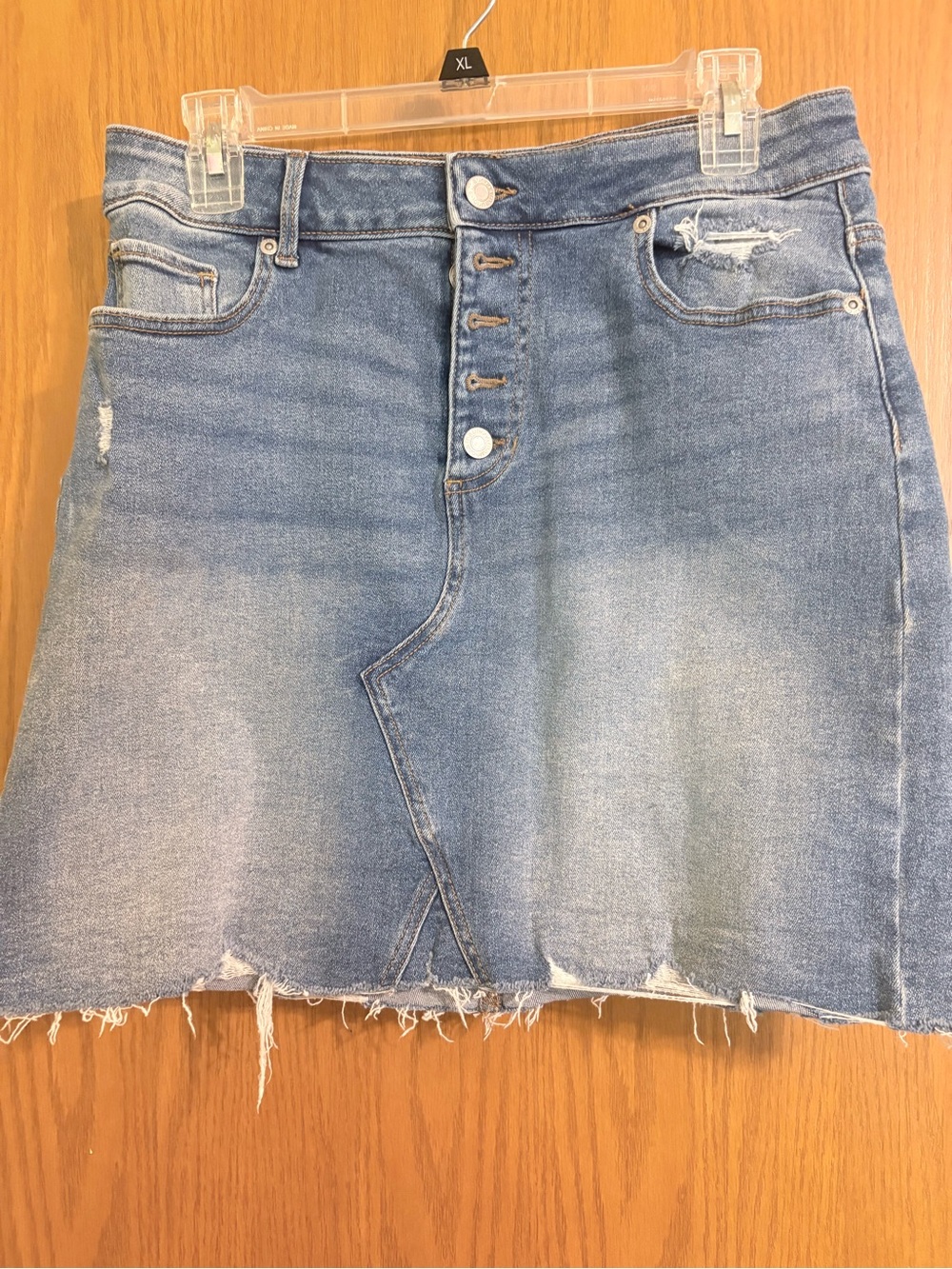 Maurices Light Blue Distressed Denim Mini Skirt